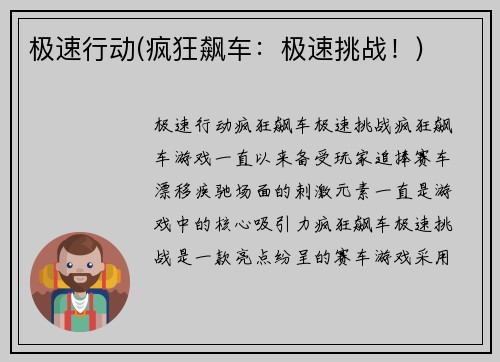 极速行动(疯狂飙车：极速挑战！)