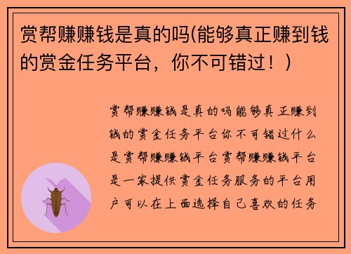 赏帮赚赚钱是真的吗(能够真正赚到钱的赏金任务平台，你不可错过！)