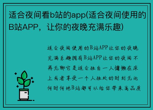 适合夜间看b站的app(适合夜间使用的B站APP，让你的夜晚充满乐趣)